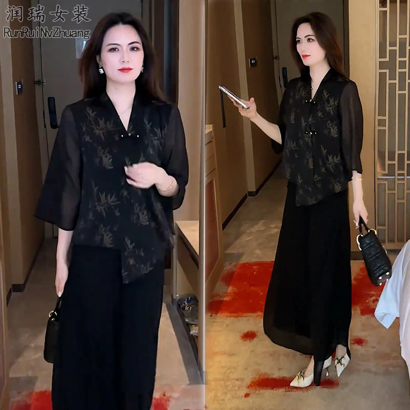 宽松短袖时尚套装衬衫显瘦新中式小衫气质套装上衣女装夏季两件套