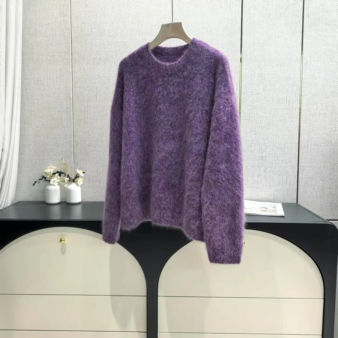 84421（珍）-贝纱线花纱紫红拉绒工艺山羊绒套头衫