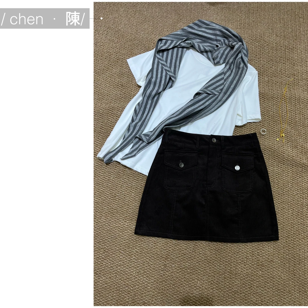 chen·陳秋冬高腰  灯芯绒  A字半身短裙
