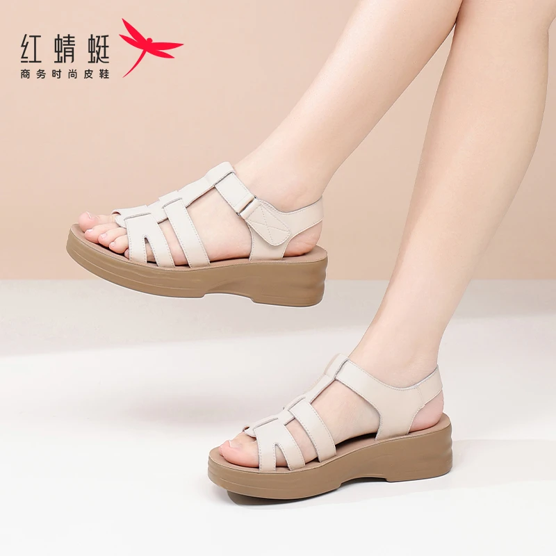 红蜻蜓2025夏季新款凉拖鞋轻奢时装凉鞋魔术帖单女鞋女款罗马凉鞋