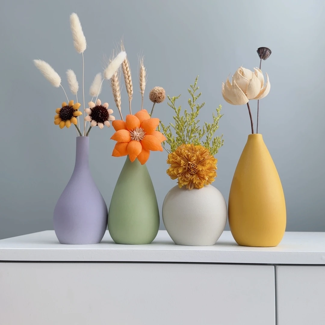 摆件陶瓷花瓶摆件含花总高约20-30cm