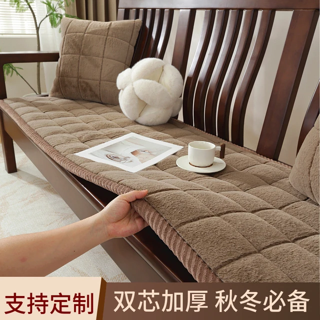 客厅加厚秋冬防滑红实木皮兔毛绒沙发垫子布盖巾四季通用订做定制