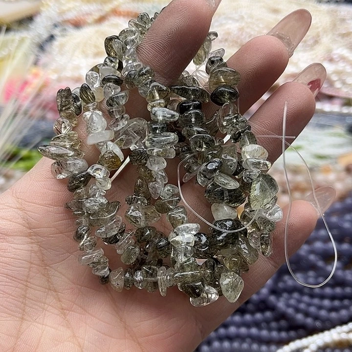 玛瑙/玉髓珠宝半成品未镶嵌一条碧玺发晶碎石75cm左右