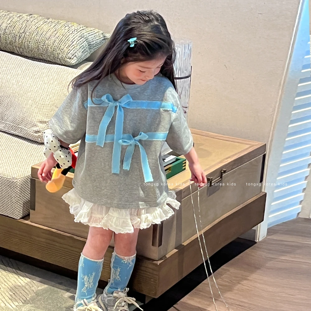 设计师品牌【潼小乖】女童夏季新款蝴蝶结飘带设计宽松短袖T恤ys204