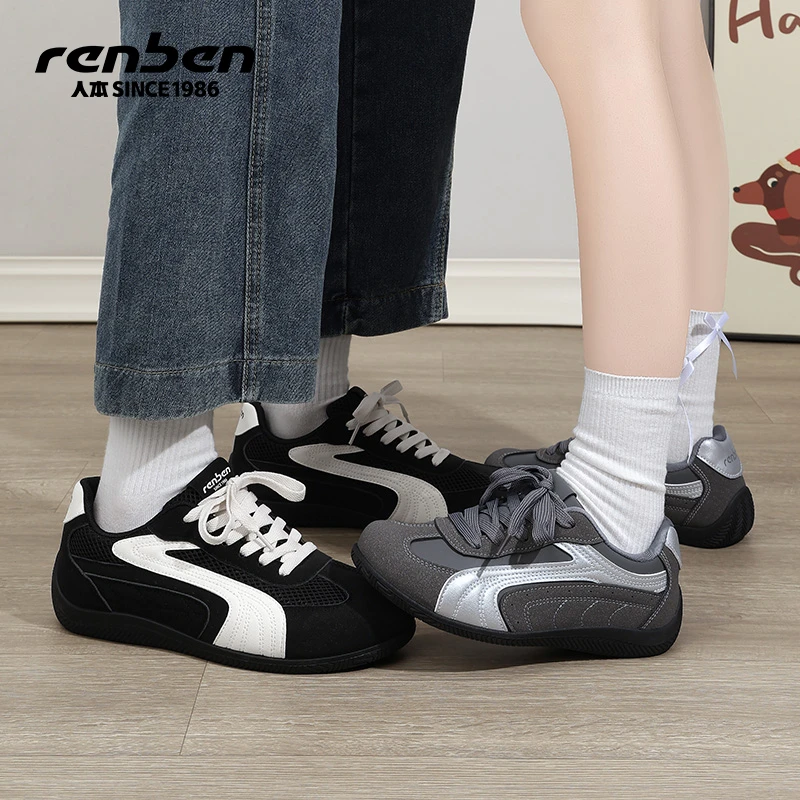 2025人本情侣同款赛车鞋低帮百搭校园风时尚休闲鞋阿甘鞋复古男鞋