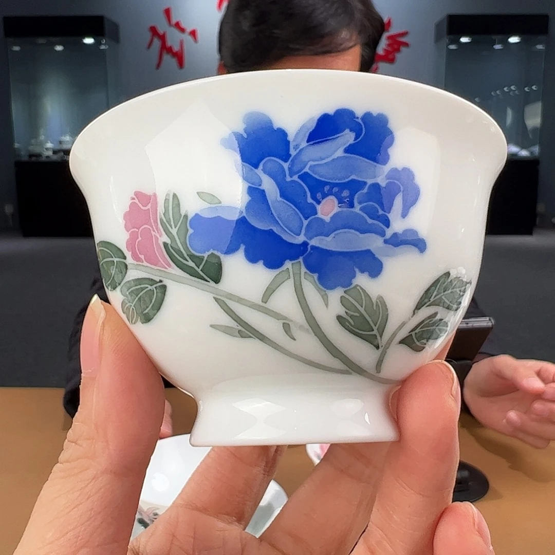 瓷柴窑釉下花卉高足杯