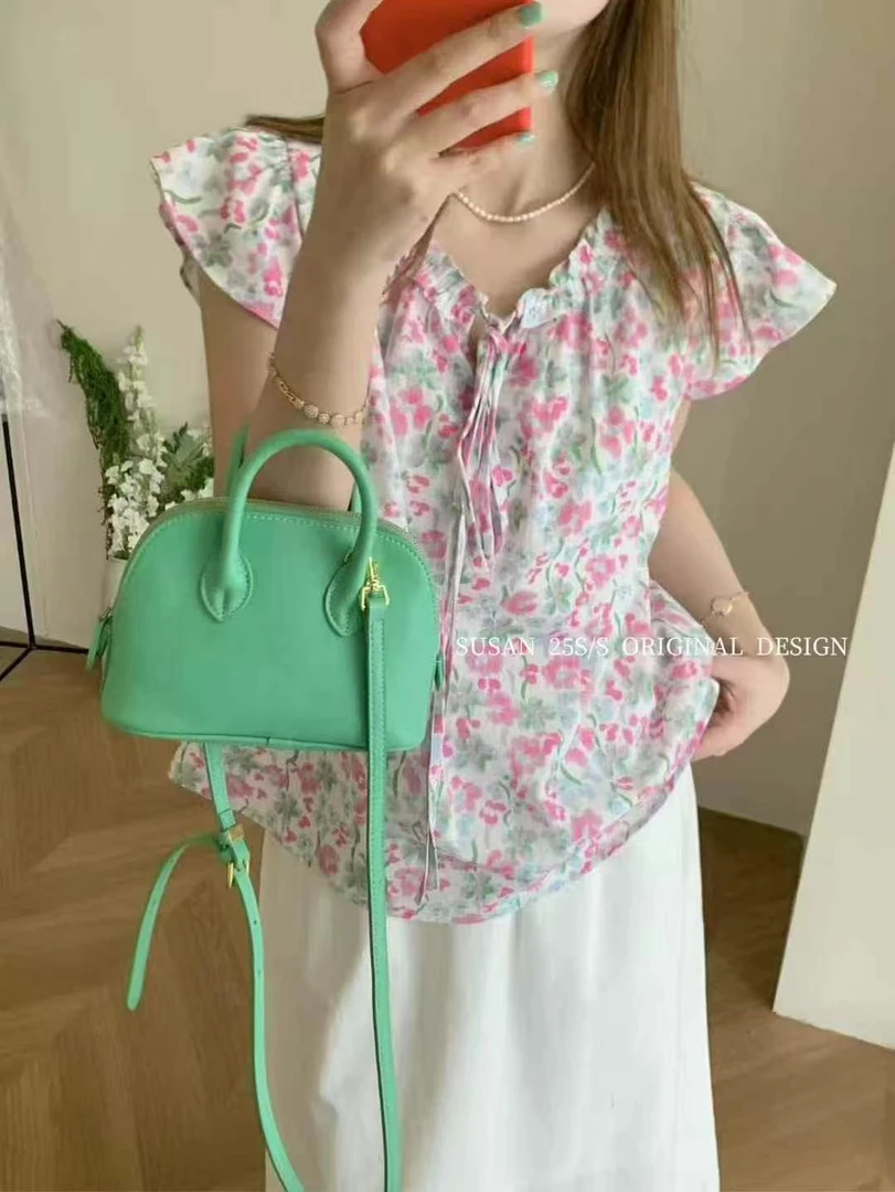 susan@Q5872 韩系温柔风百搭碎花小飞袖衬衫 7-9