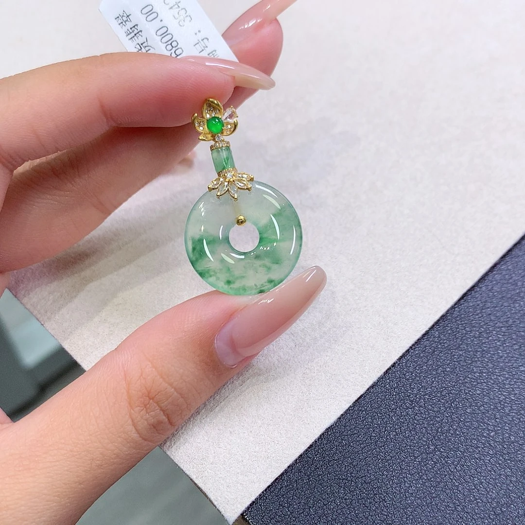 翡翠18K金镶嵌吊坠(不含链)19.8-3.5