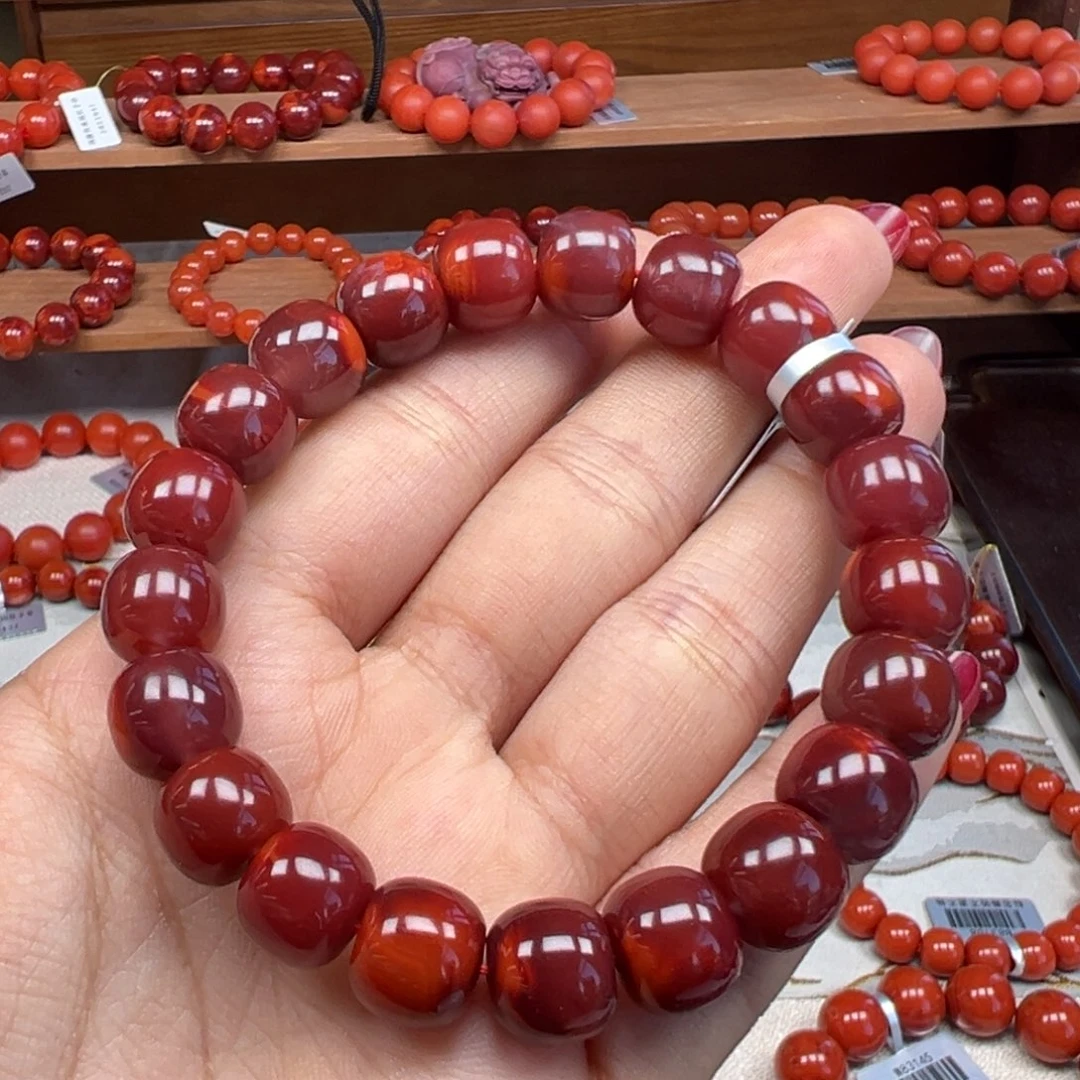 未镶嵌手串南红玛瑙航****5高货九口牛血红双色老型卡11+
