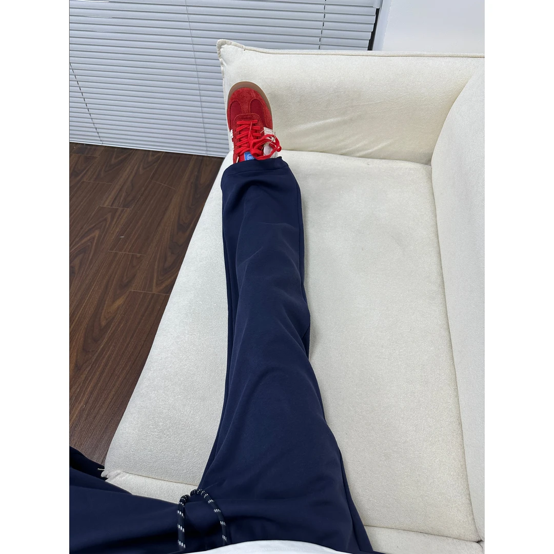 藏青色裤子男夏季宽松直筒运动卫裤美式慵懒风oversize休闲弯刀裤