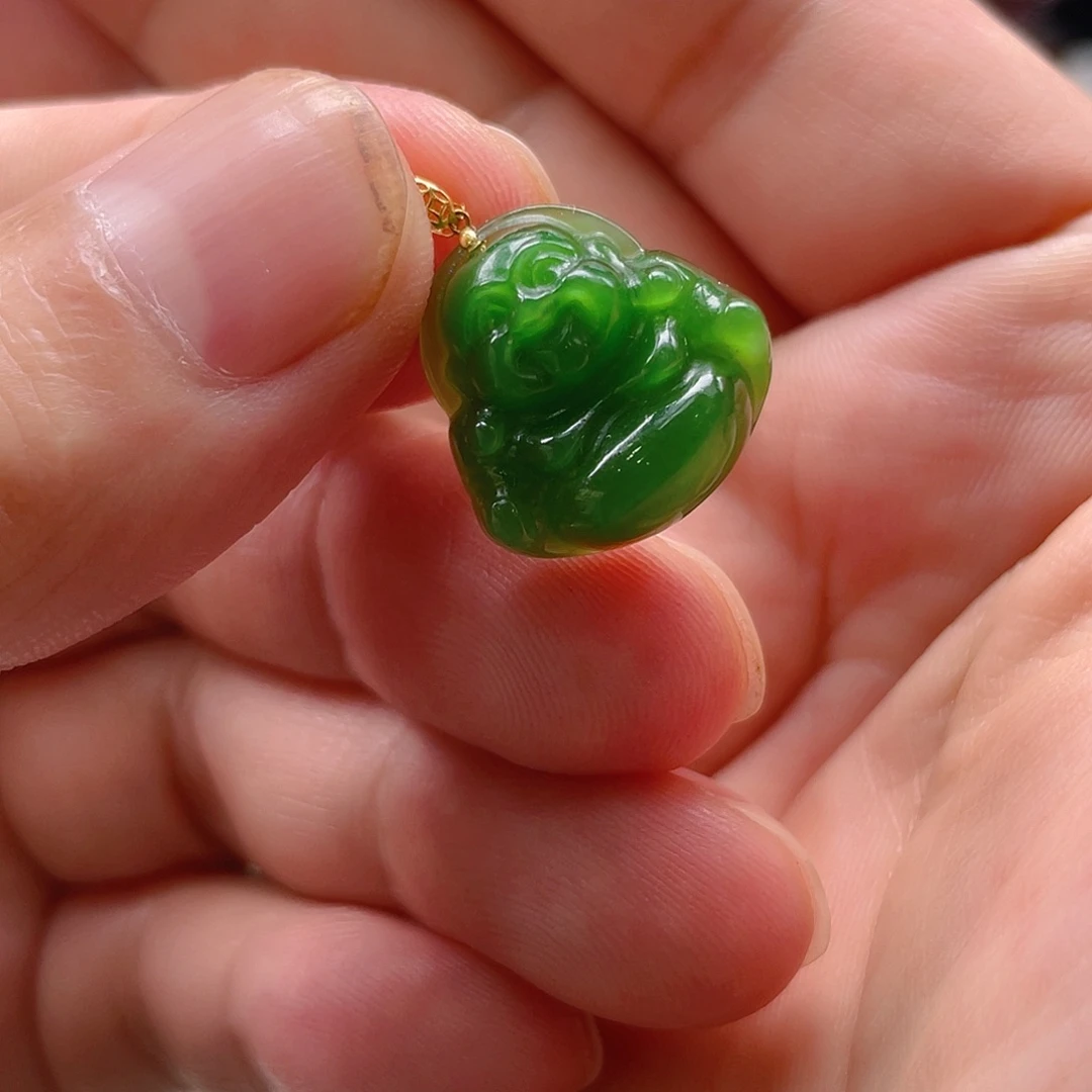 和田玉（碧玉）18K金镶嵌颈饰