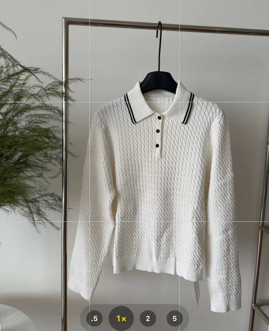 【哈尼家2】polo领黑白撞色 麻花编织精梳棉厚款衬衫C34