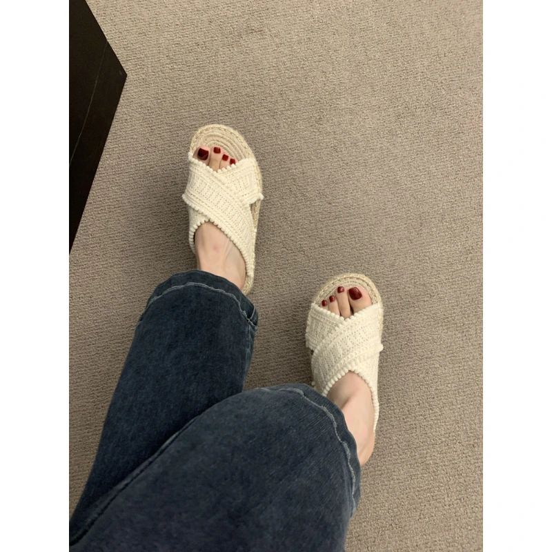 草编麻绳拖鞋女2025夏季外穿森系复古仙女风配裙子度假一字拖鞋