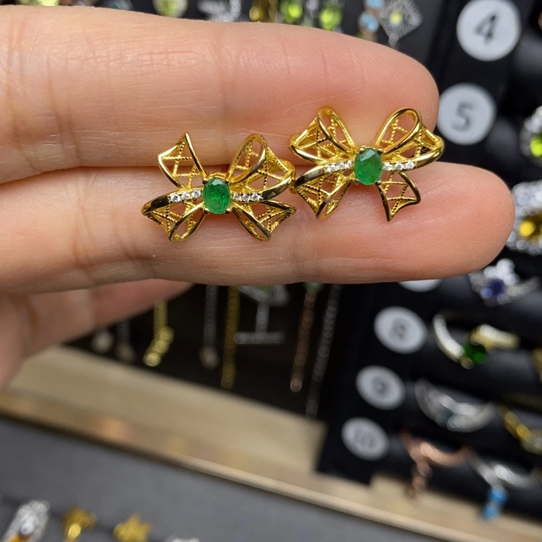 耳饰祖母绿银S925镶嵌