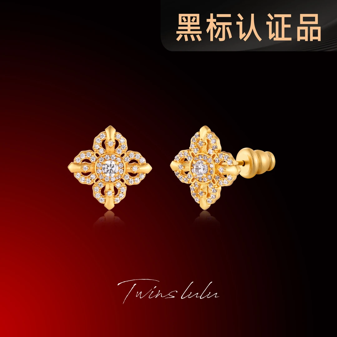 TWINS LULU镀k金夏上新富贵感新中式金刚杵十字绕花耳环TSL2898