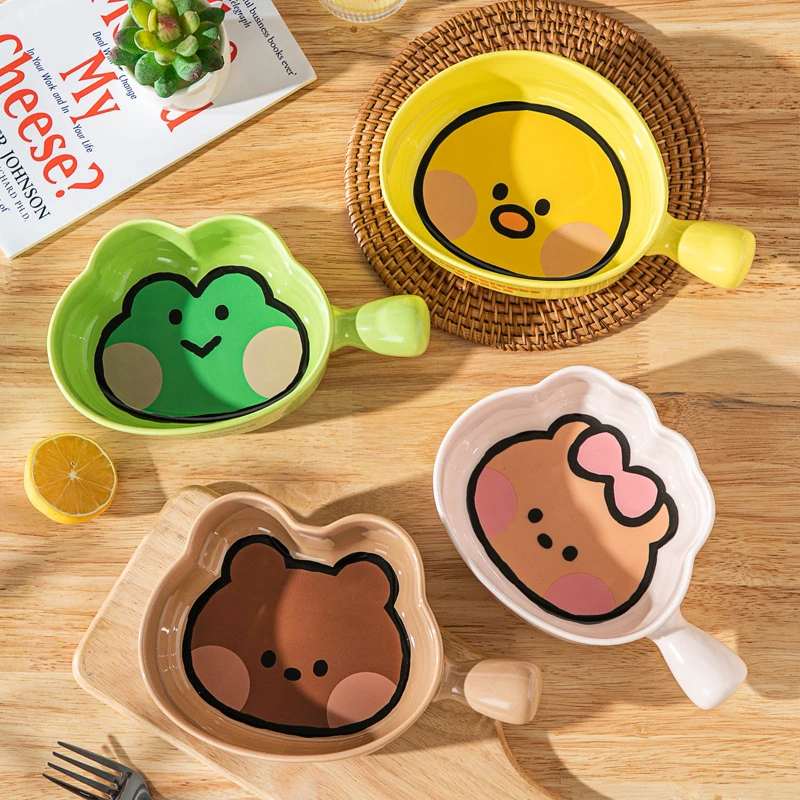 《直播专属》布朗熊带手柄碗陶瓷烘焙碗高颜值可爱泡面碗水果沙拉碗