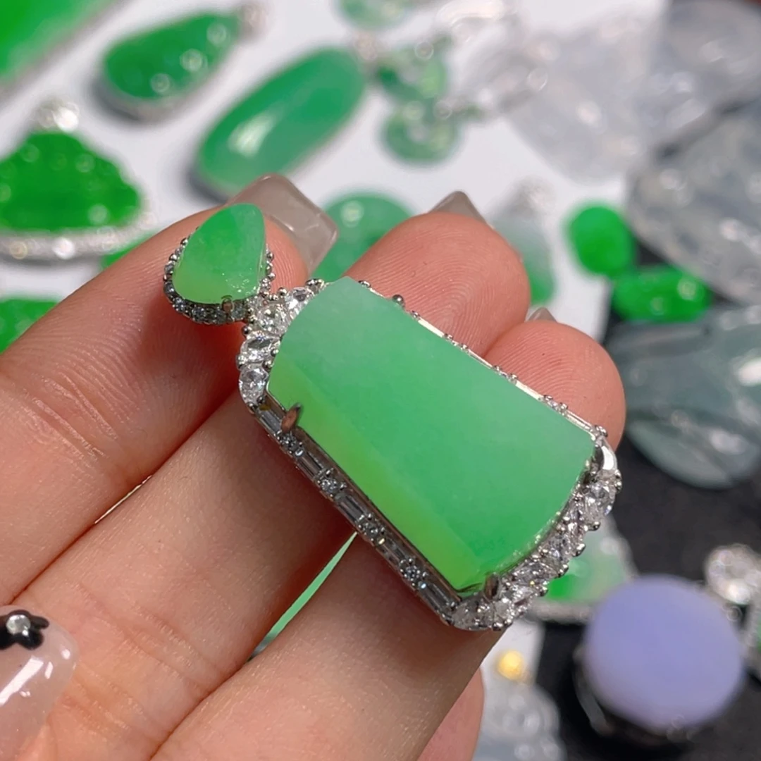 翡翠银S925镶嵌吊坠(不含链)