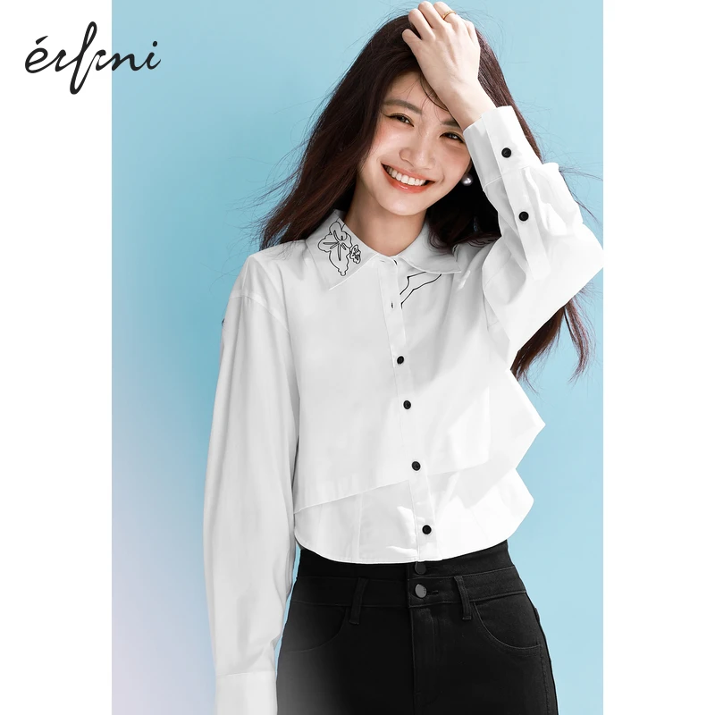 商场同款伊芙丽设计感polo领衬衫女24夏季新款法式衬衣1F1120261