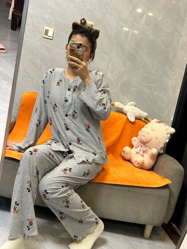 月子服春夏季新款甜美孕妇产妇睡衣外出哺乳米奇家居服睡裙孕妇