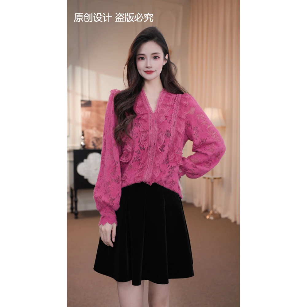 宁宁·人间水蜜桃·秋装长袖女士百搭设计感花朵小衫上衣女装-91189