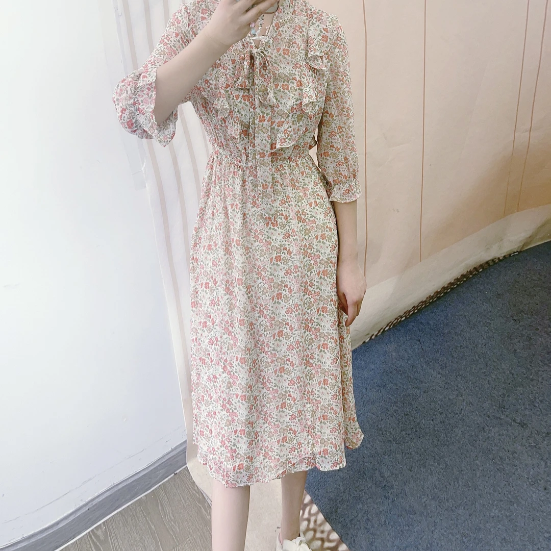 111显瘦数码印花飘带减龄中长款连衣裙111/GP