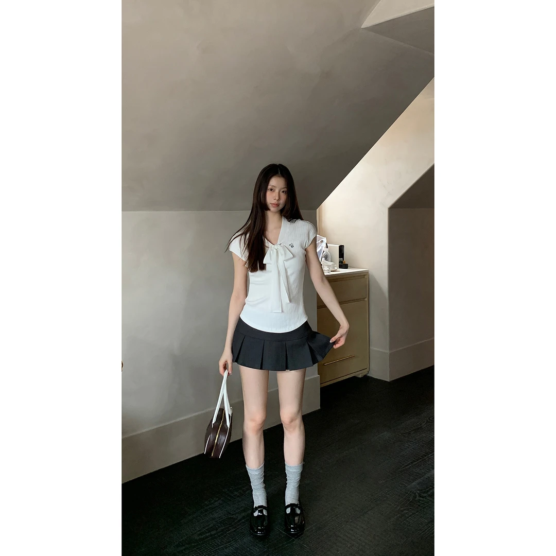 【HRG】夏季韩系甜酷风中腰百褶A字显瘦半身裙253C2517