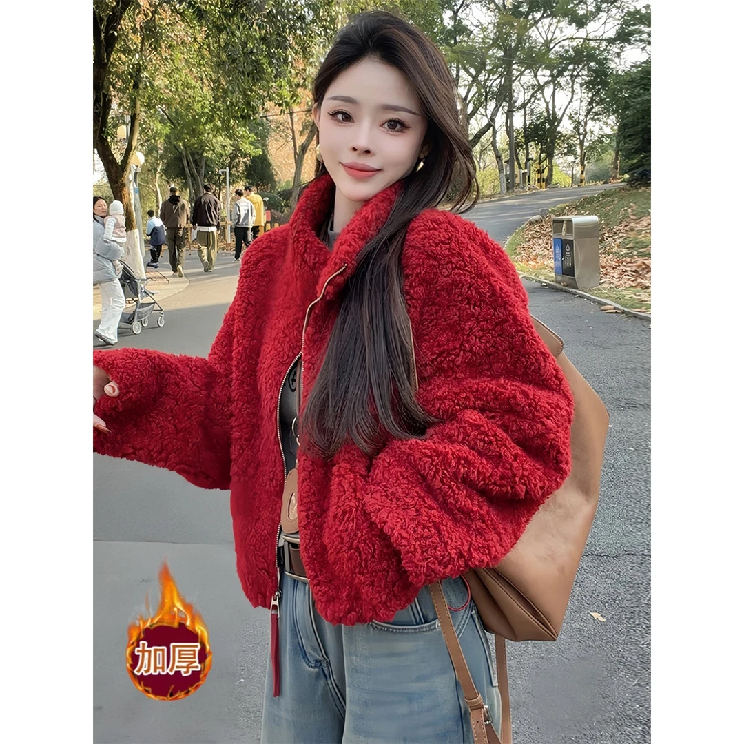 拉夏贝尔时尚慵懒风短外套女2025秋冬级今年流行洋气显瘦时髦上衣