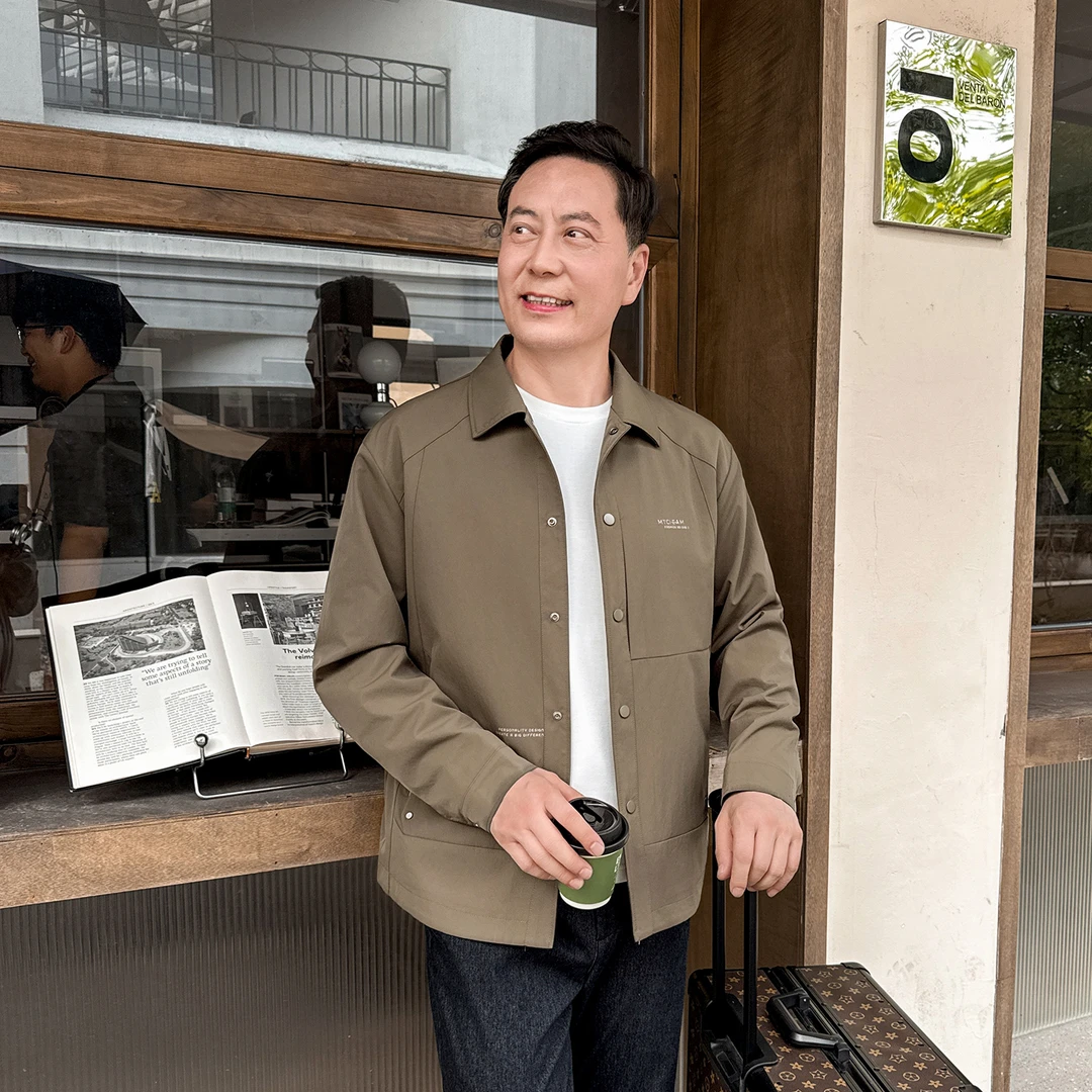 秋季中年夹克男士加绒厚款休闲百搭宽松阔肩中老年爸爸装上衣外套