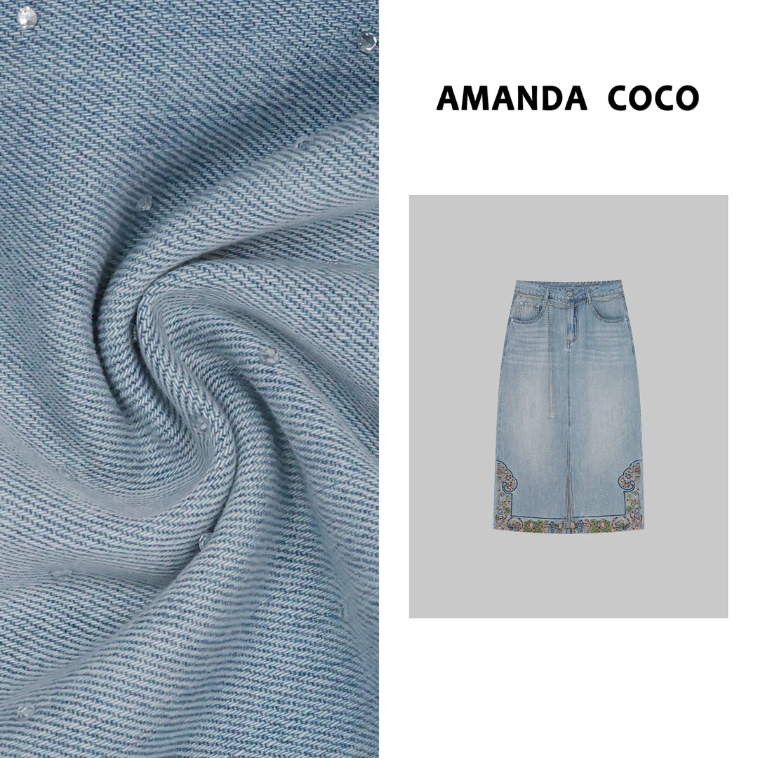 AMANDACOCO 静静 | 夏季重工烫钻新中式刺绣百搭显瘦牛仔半裙