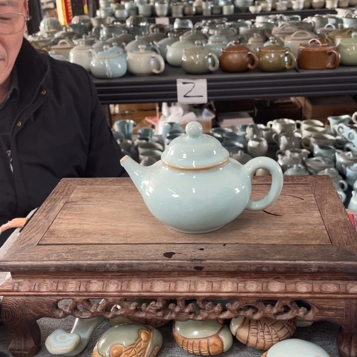 摆件天青釉支烧容天壶200毫升容量