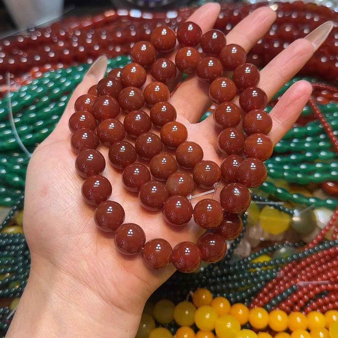 玛瑙/玉髓未镶嵌珠宝半成品14mm南红色红玛瑙一条