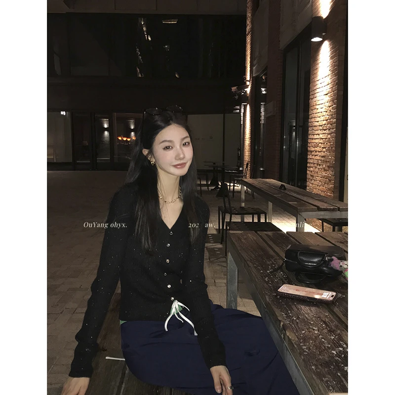 【米白色】星空开衫外套3666超柔软新款高品质V领针织上衣