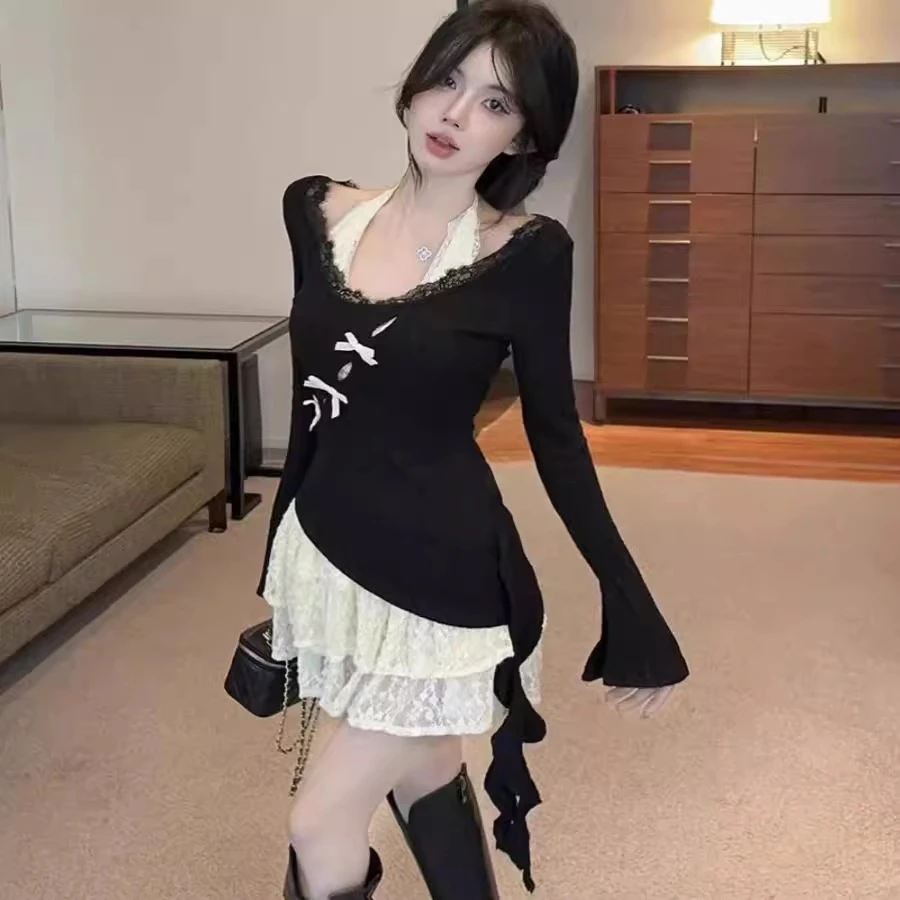 纯欲风套装裙女2025新款春秋穿搭一整套蕾丝边上衣设计感两件套潮