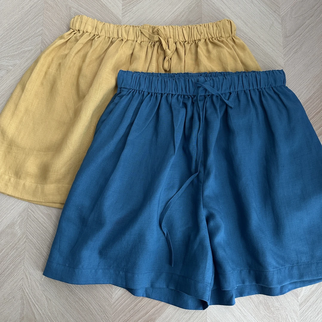 【椿屿凡】夏季透气休闲薄款亮色系天丝麻短裤