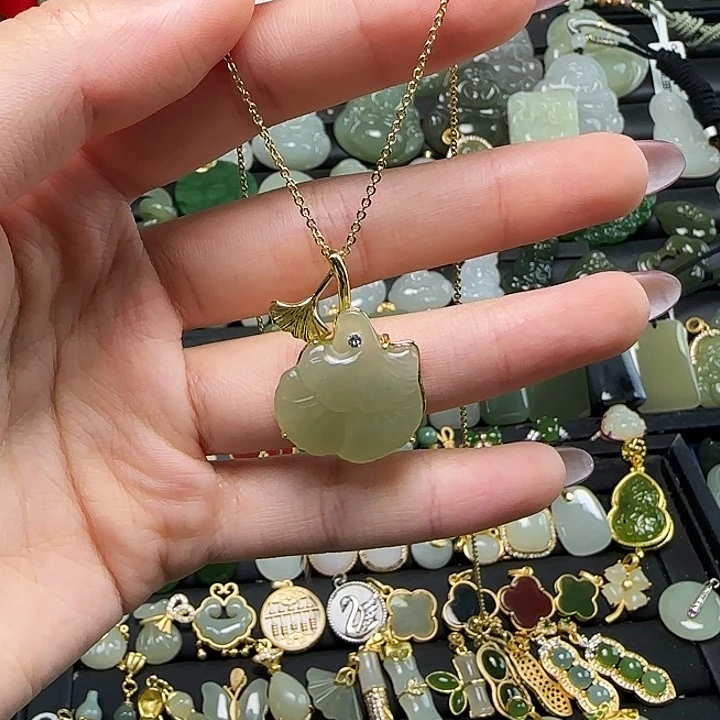 颈饰银S925镶嵌和田玉送链子送绳