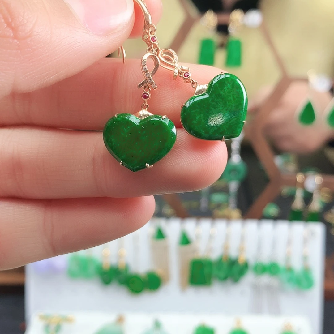 翡翠耳饰18K金镶嵌耳饰