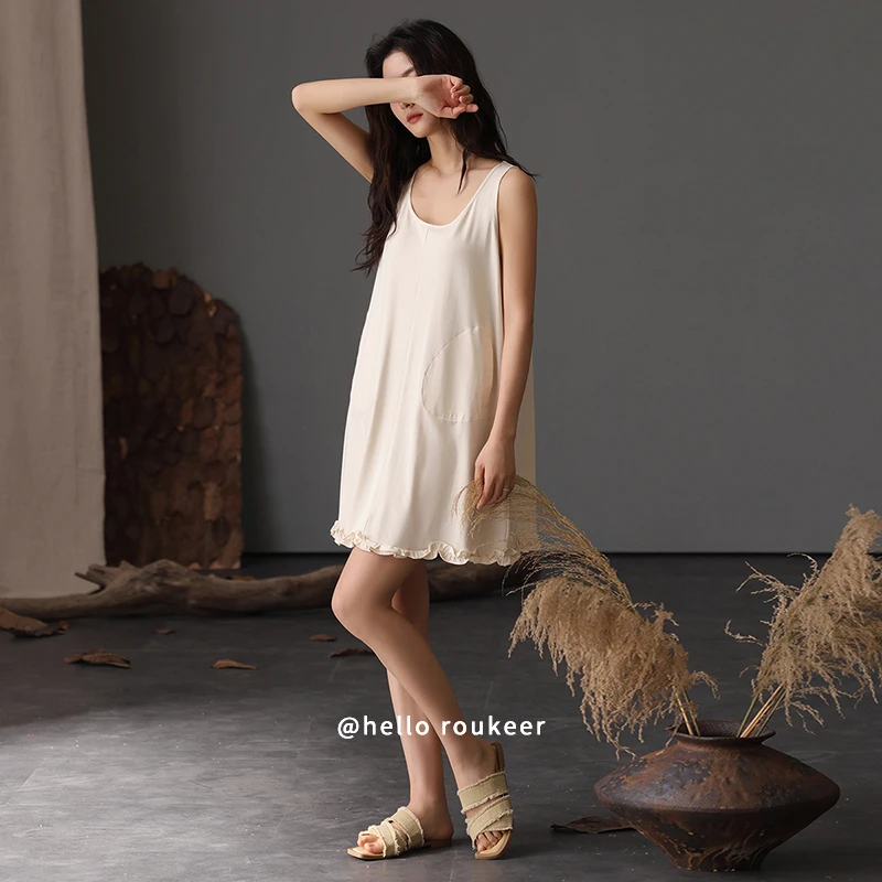 带胸垫睡裙女士睡衣性感吊带夏季莫代尔凉感冰丝吊带睡裙带胸垫