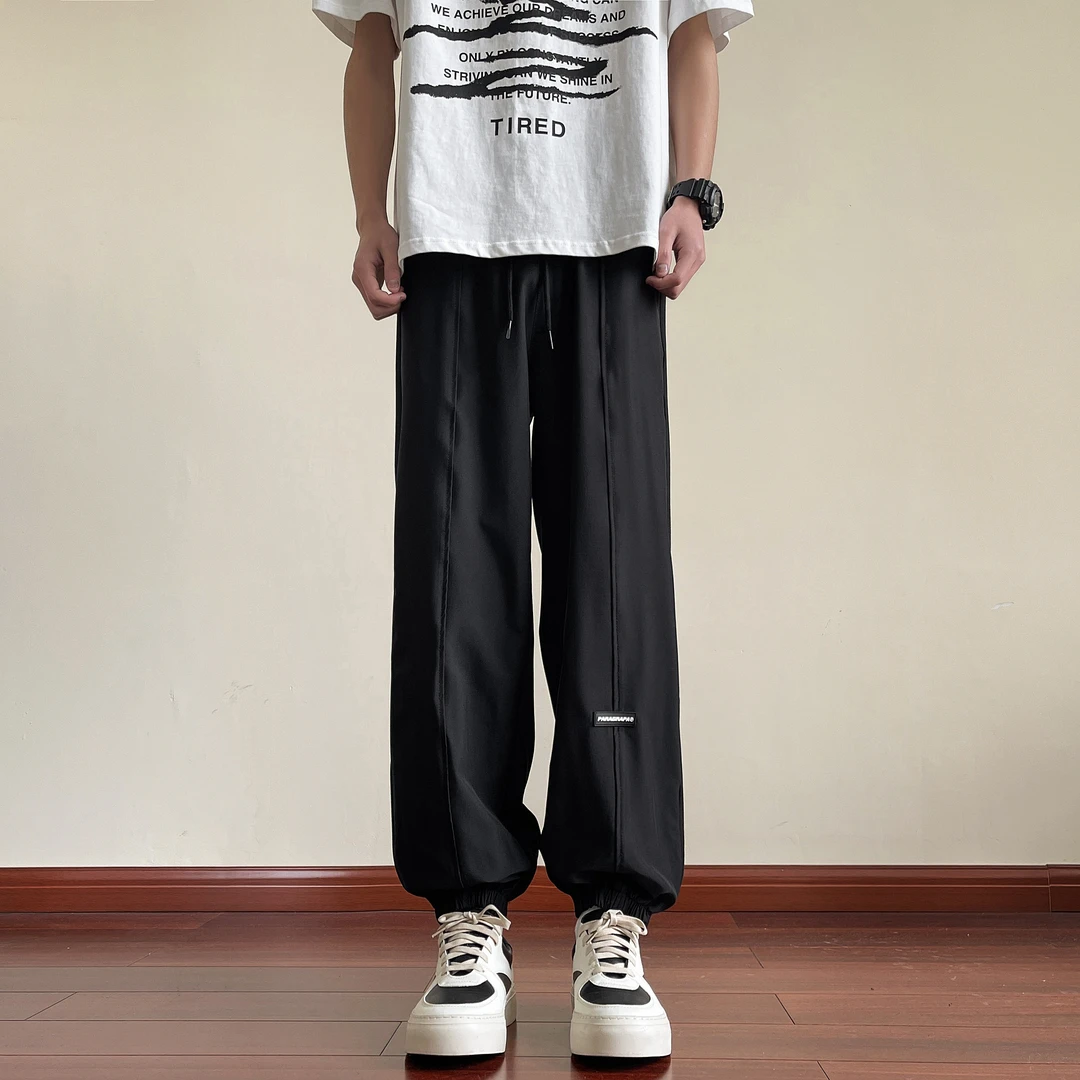 男士秋季重磅棉感束脚裤宽松直筒版型港风潮流ins时尚百搭长裤男