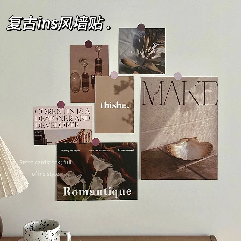 复古ins风墙贴卡片卧室装饰房间布置墙上海报明信片墙面贴画贴纸