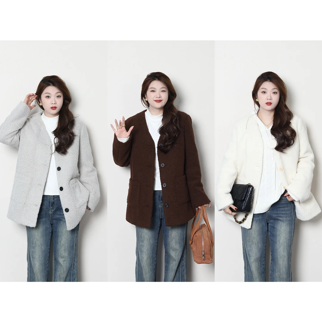 QC李潇洒【暖冬游牧】微胖大码女冬气质百搭夹羽绒V领外套 ZY411A29