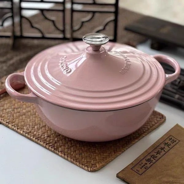 千乐欧铸铁珐琅锅28cm妈咪锅家用微压无涂层锅具蒸锅汤炖盅焖烧锅