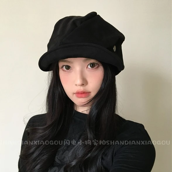 经典新版八角帽 麂皮女盆帽贝雷帽百搭八角ins帽子帽子复古网红