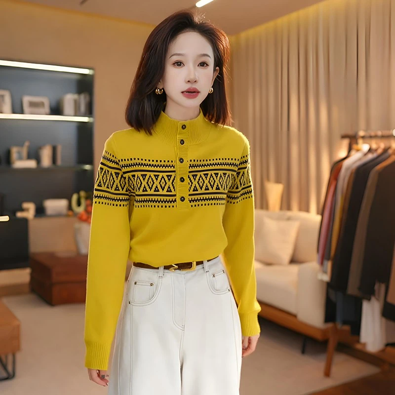 韩系秋冬装费尔岛毛衣女高级感长袖保暖针织衫套头洋气时尚上衣服