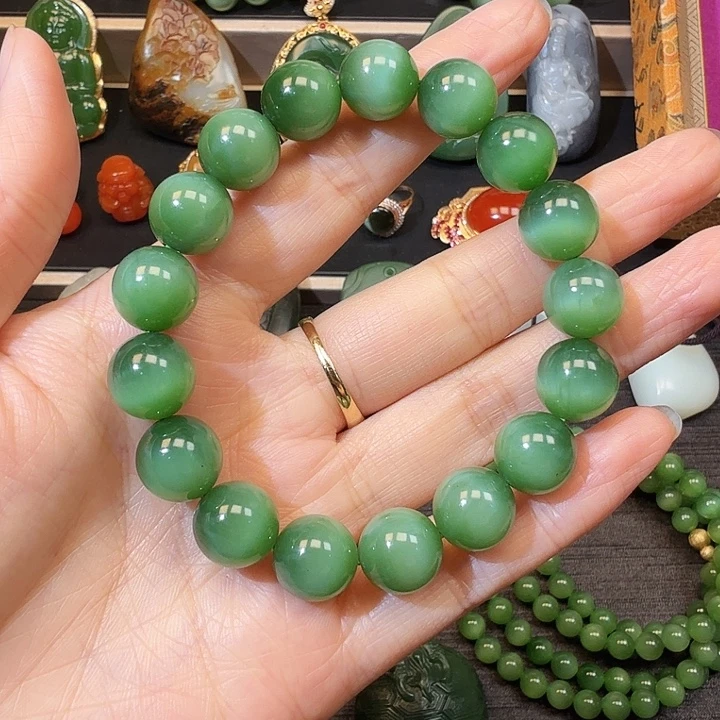 和田玉（碧玉）未镶嵌手串碧玉猫眼