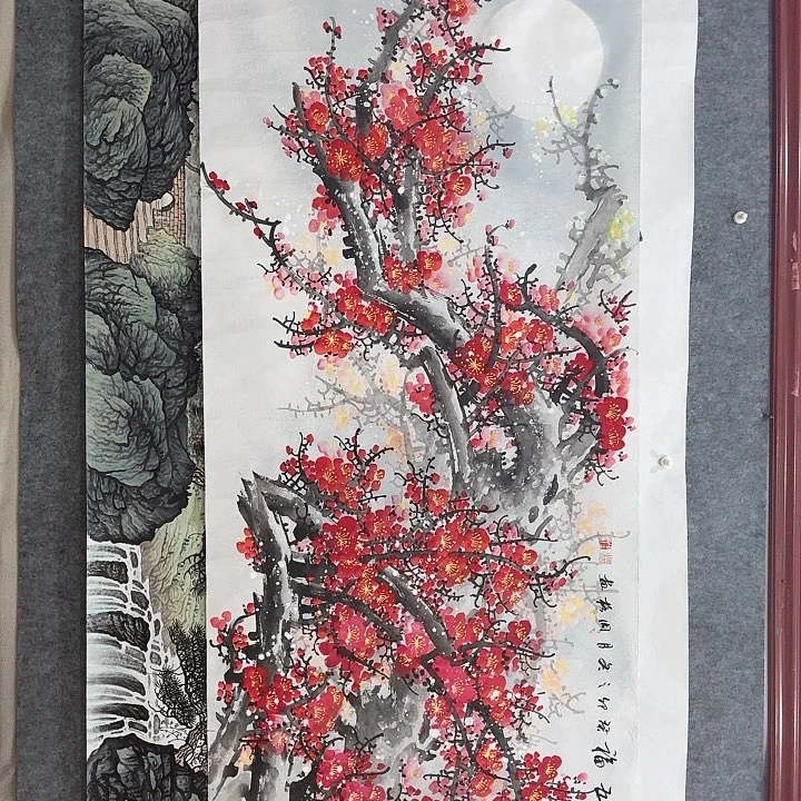 国画手绘国画梅开五福