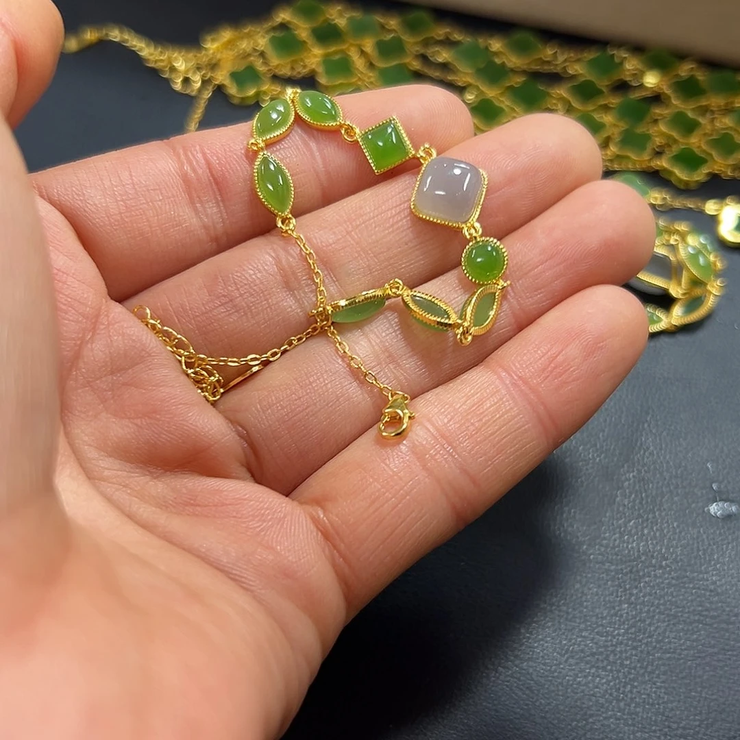 和田玉手链银S925镶嵌Y**?