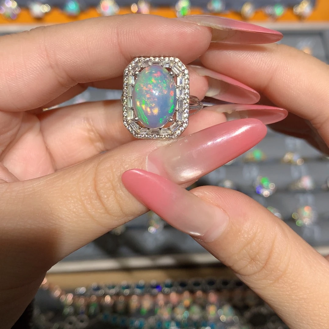 银S925镶嵌欧泊欧泊戒指l