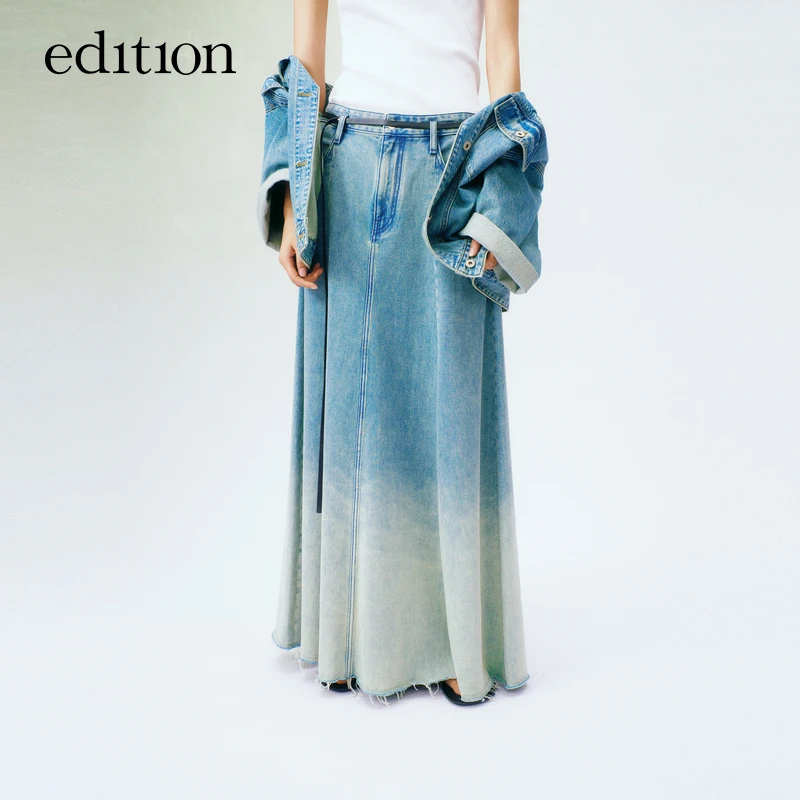 【商场同款】edition夏款洗水渐变牛仔长半裙#EBD2SKT001