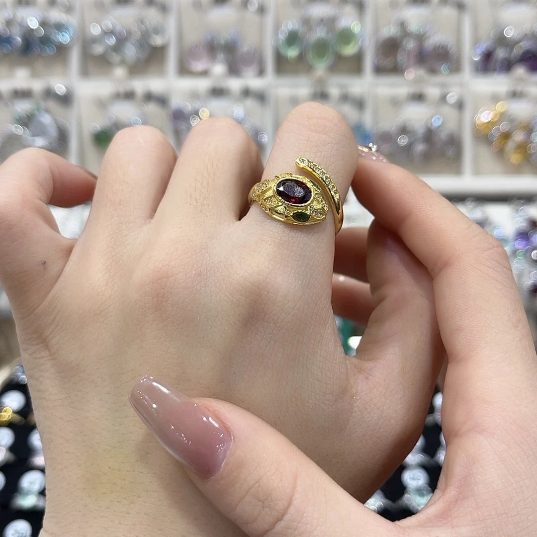 蛇纹石玉银S925镶嵌戒指