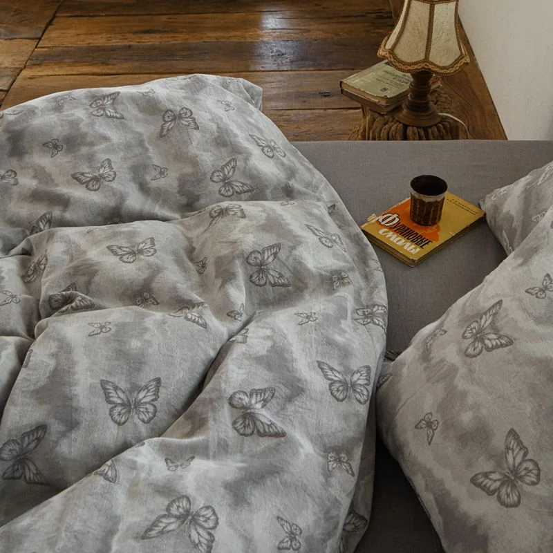 【四件套-蝶影幽踪-灰-200】柔软亲肤透气四件套